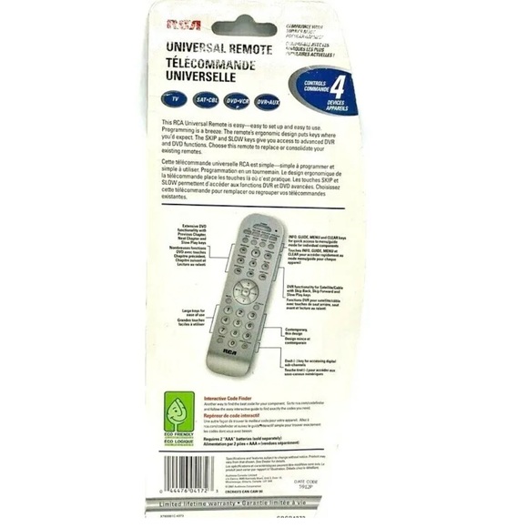 RCA Universal Silver Remote Control With 4 Controls CRCR4373 Sealed NEW - Picture 4 of 7